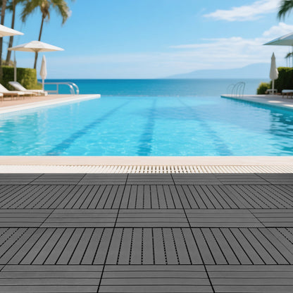 DIY Module Interlocking Decking Tiles Floor Tile for Porch Poolside Outdoor and Indoor Balcony Backyard, Dark Gray