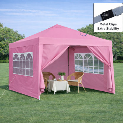 Outdoor 10x 10Ft Pop Up Gazebo Canopy Tent Removable Sidewall with Zipper, 2pcs Sidewall with Windows, with 4pcs Weight sand bag – Pink
