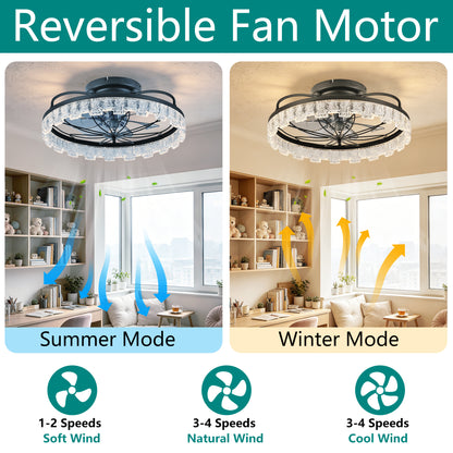 Rustic Black Ceiling Fan with Light, Farmhouse Flower Caged Ceiling Fan with Remote, LED Low Profile Ceiling Light for Bedroom Kitchen Living Room