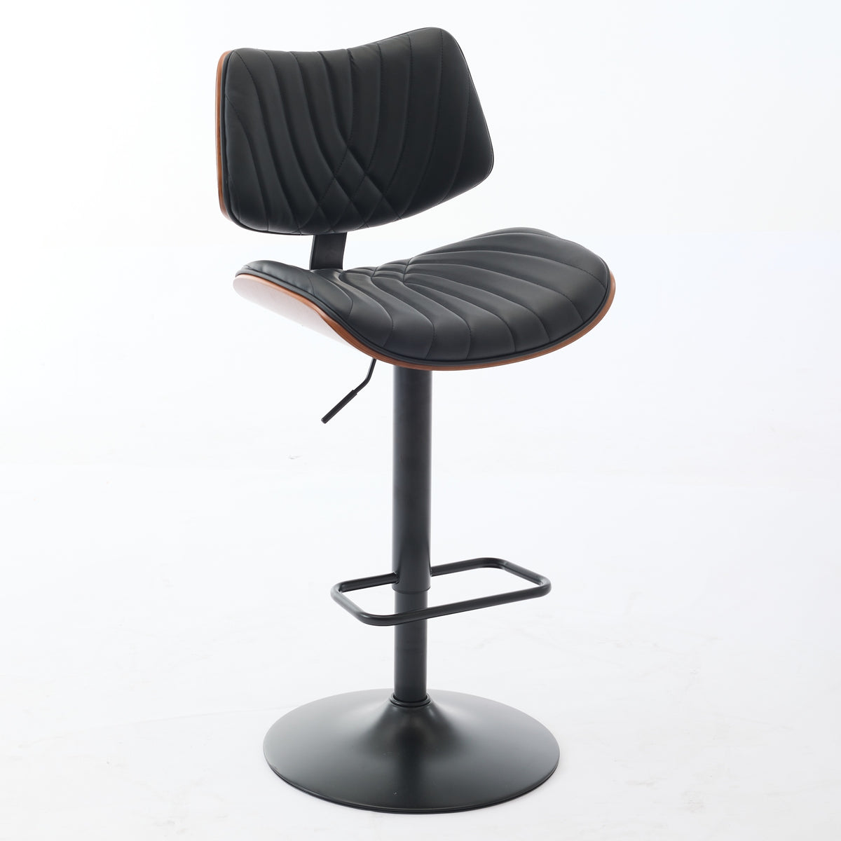 Walnut Bentwood Bar Stools Mid Century Modern Adjustable Counter Height Black Leather Upholstered 360°Swivel Bar Chairs for Kitchen – Model W1143P173514