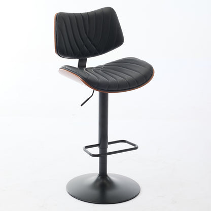 Walnut Bentwood Bar Stools Mid Century Modern Adjustable Counter Height Black Leather Upholstered 360°Swivel Bar Chairs for Kitchen – Model W1143P173514