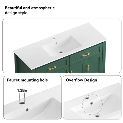 48" Green Bathroom Vanity with Resin sink Combo, Abundant Storage Cabinet -4 Soft close doors and 4 drawers