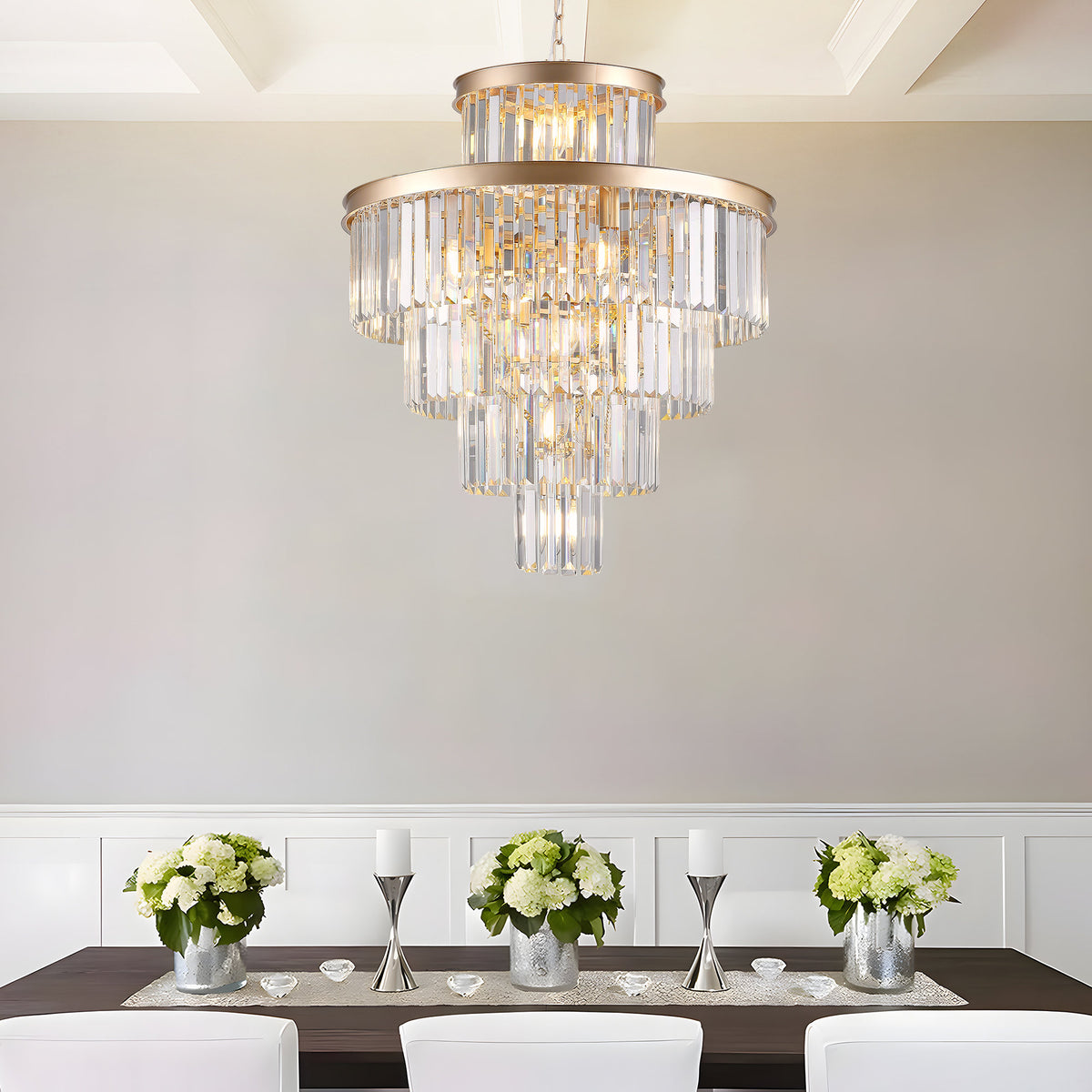 Golden Luxury Crystal Chandelier Modern Chandeliers Lights Fixture Hanging Pendant Light Fixture for Dining Room Bedroom Living Room Dia