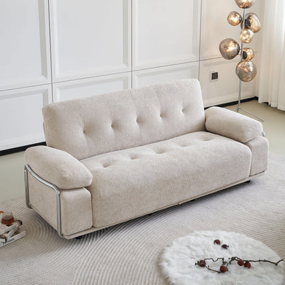 88.98'' Width Modern Sofa with Compression Seat Cushions and Back Cushions,Steel Arm Frame,Chenille Fabric,Beige Color
