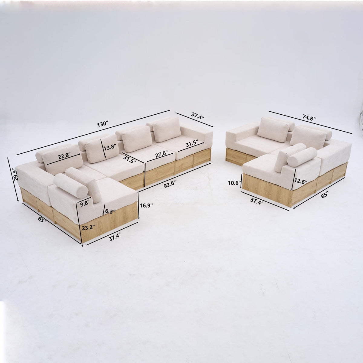 8-seat Modular Sectional Sofa with Storage Drawers, Multi-Functional L-Shaped Couch with Built-In Cabinet Base and Center Table Design, Convertible Combination Sofa Set, Modern Upholstered Sofa