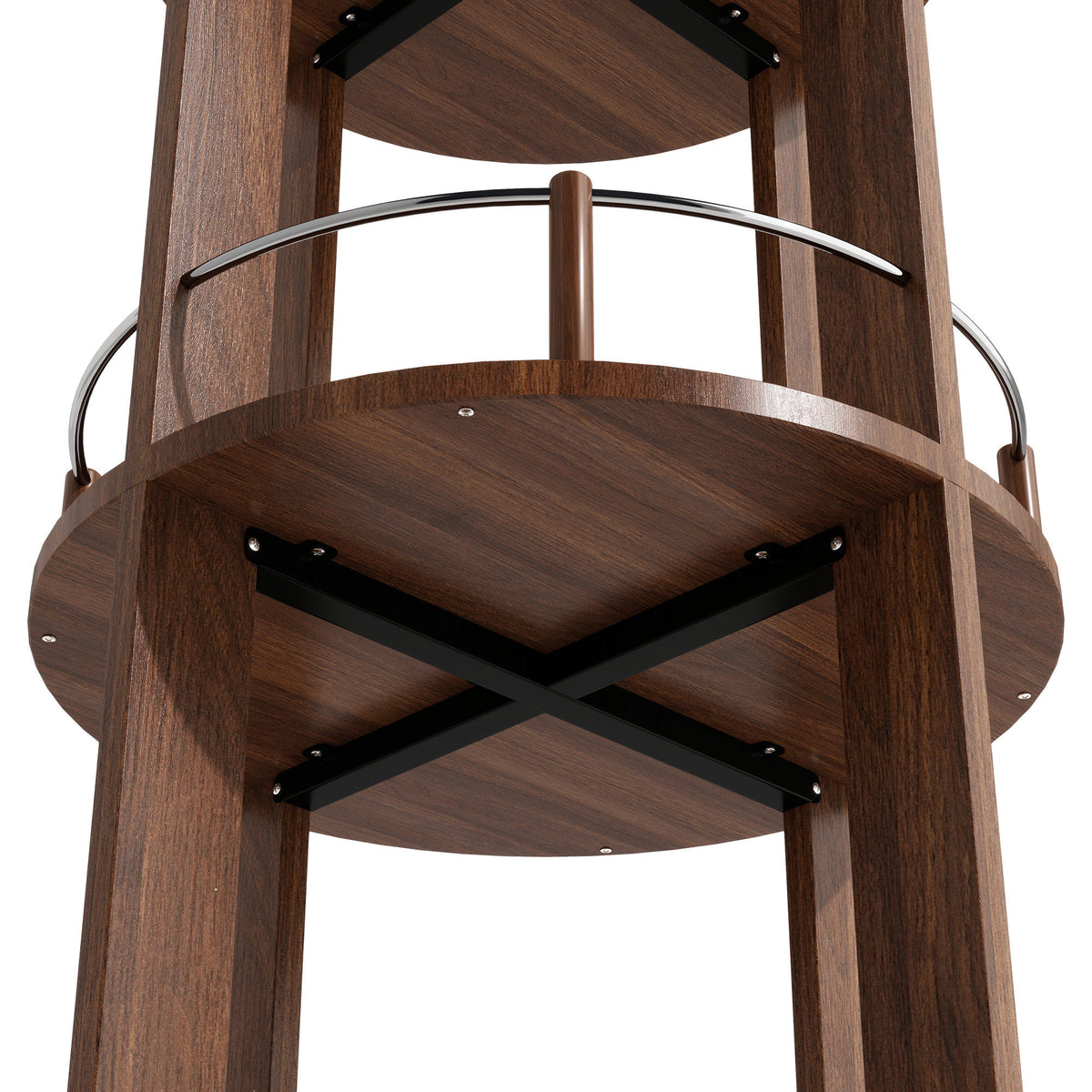 73" Tall Round Wine Rack, Freestanding Wine Bar Cabinet With 360° Rotating Design Wine Glass Rack, 360° Smooth Rotation & Stable Base, 3-Tier Storage Shelf, MDF & Metal, Walnut