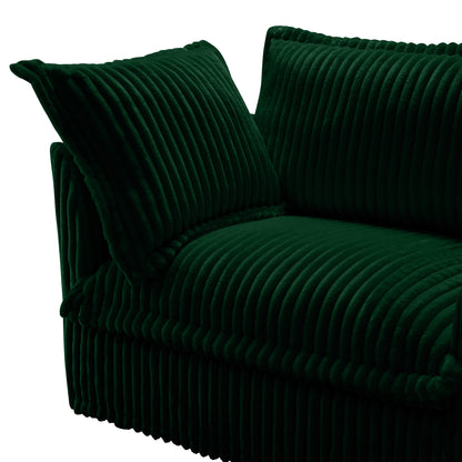 L-Shaped Slipcovered Sectional Sofa Couch, Comfy Deep Seat Cloud Couch with Convertible Ottoman & 2 Big Pillows, Modern Oversized 3 Seater Slipcovered Sofa Set for Living Room Office, Green Corduroy
