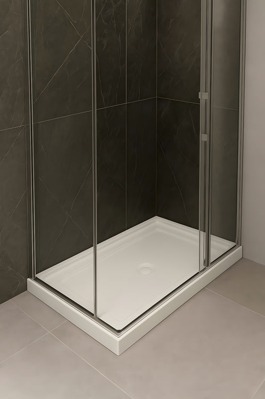 CONDRIS 60' x 32' Shower Pan, Rectangular Acrylic 3' Height Single Threshold Shower Base with Slip-Resistant Floor, Center Drain, Low Threshold, Alcove Installation(no Drain Sets)