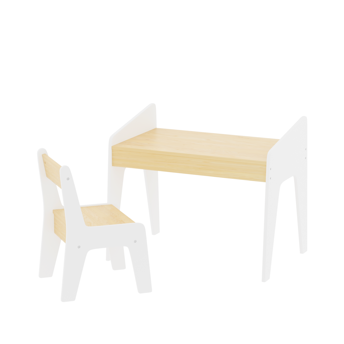Kids Table Set with One Chair, Wooden Children Study Table, 2-8 Age Kids Funiture, White+Natural