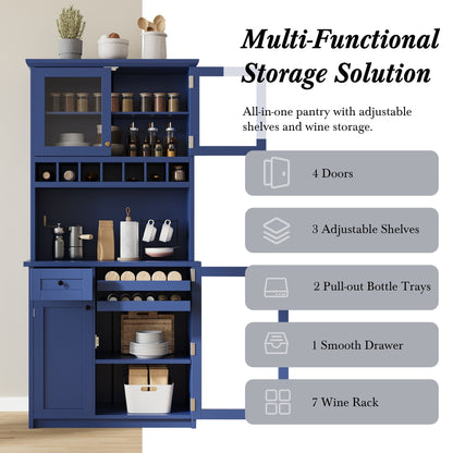 [Assembly Video Provided] TOPMAX Farmhouse 35.4x17.7x74.8inch Freestanding Buffet with Hutch – Blue