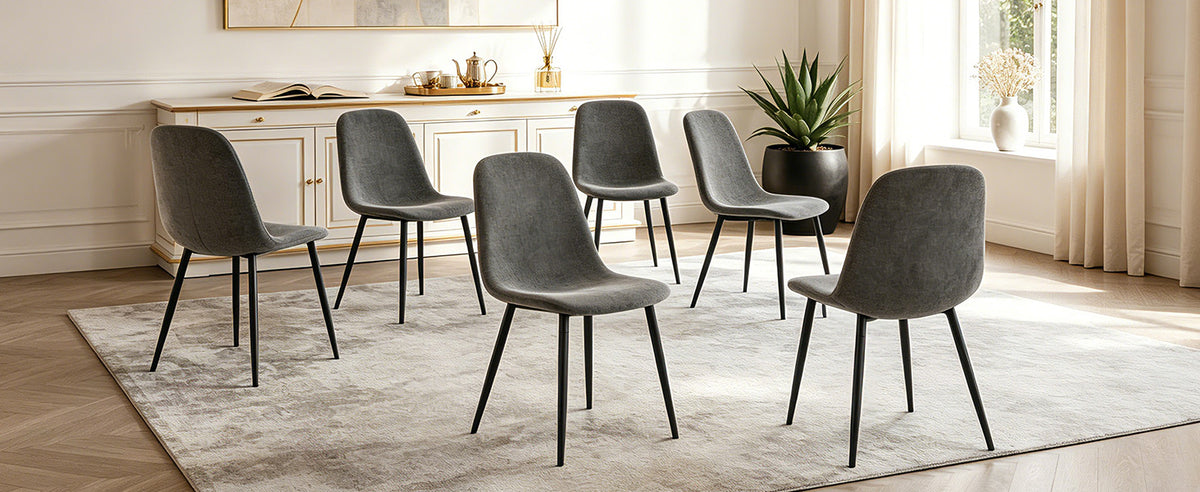 Comfortable Linen-Cotton Dining Chair Set - Six Pieces in Dark Gray.Integrated Seat and Backrest,Linen-Cotton Material,Modern Home Matching.W1151124300