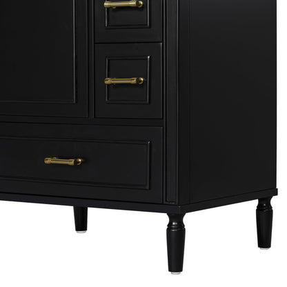 24' Modern Bathroom Vanity with Ceramic Sink, Soft-Close Door, 3 Drawers, Gold Handles, and Door-Mounted Rack for Space-Saving Storage(Old SKU:N729P373272B)