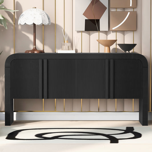 U_STYLE 62.2-Inch Wave-Pattern Console Table with 4 Doors and Adjustable Shelf,Curved design Sofa Table Behind Couch,Rustic Narrow Entryway Table for Living Room, Foyer and Hallway