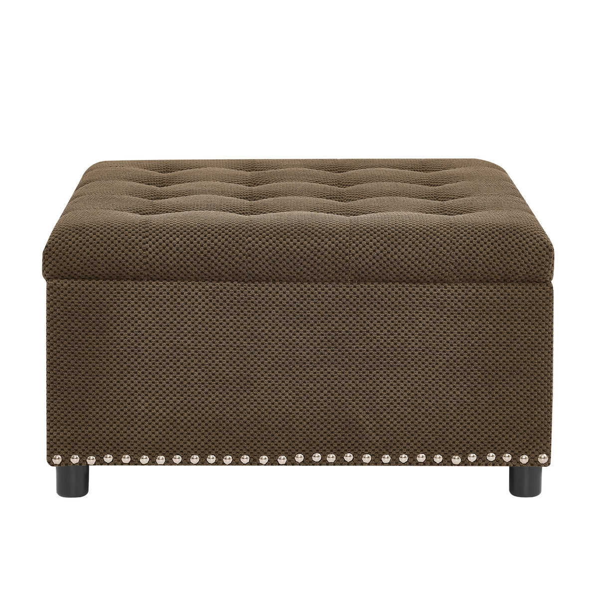 Storage Ottoman, Tufted Footstool, Nailhead Trim Ottoman, Square Storage Ottoman, Upholstered Coffee Table, Bedroom Storage, Living Room Accent, Dark brown Ottoman, Small Space Furniture, Home Decor.
