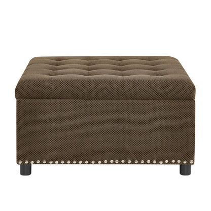 Storage Ottoman, Tufted Footstool, Nailhead Trim Ottoman, Square Storage Ottoman, Upholstered Coffee Table, Bedroom Storage, Living Room Accent, Dark brown Ottoman, Small Space Furniture, Home Decor.