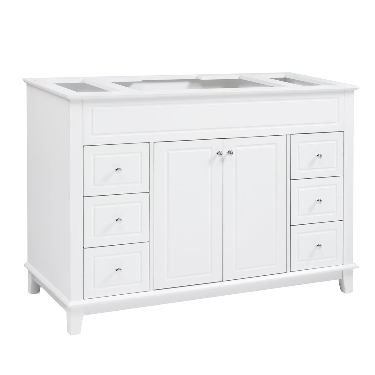 46" Bathroom Vanity without Sink, Cabinet Only, Soft-Close 6 Drawers & Double Doors with 2-Tier Shelves, Solid Pine Legs, White (Same SKU: N759P351752K)