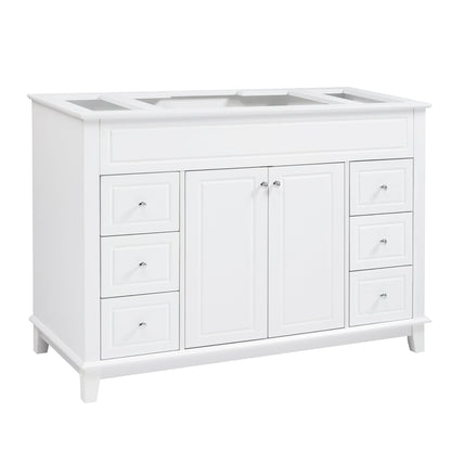 46" Bathroom Vanity without Sink, Cabinet Only, Soft-Close 6 Drawers & Double Doors with 2-Tier Shelves, Solid Pine Legs, White (Same SKU: N759P351752K)