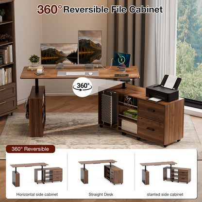 63' L-Shaped Electric Standing Desk with Drawers, Power Outlet & Storage, Height Adjustable Corner Desk with Monitor Stand and Cable Management
