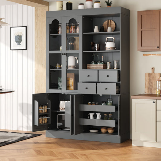 [Assembly Video Provided] TOPMAX 47.2x15.7x75inch Freestanding Buffet with Hutch, Tall Kitchen Pantry Cabinet with 4 Drawers