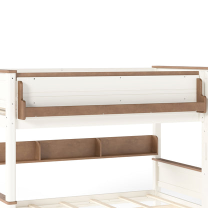 Queen over Queen Wood Bunk Bed with Pull-out Trundle Bed, Side Storage Shelf, Detachable Bunk Bed Frame, Convertible Into 2 Separate Beds for Kids Teens Adults, Beige&Natural