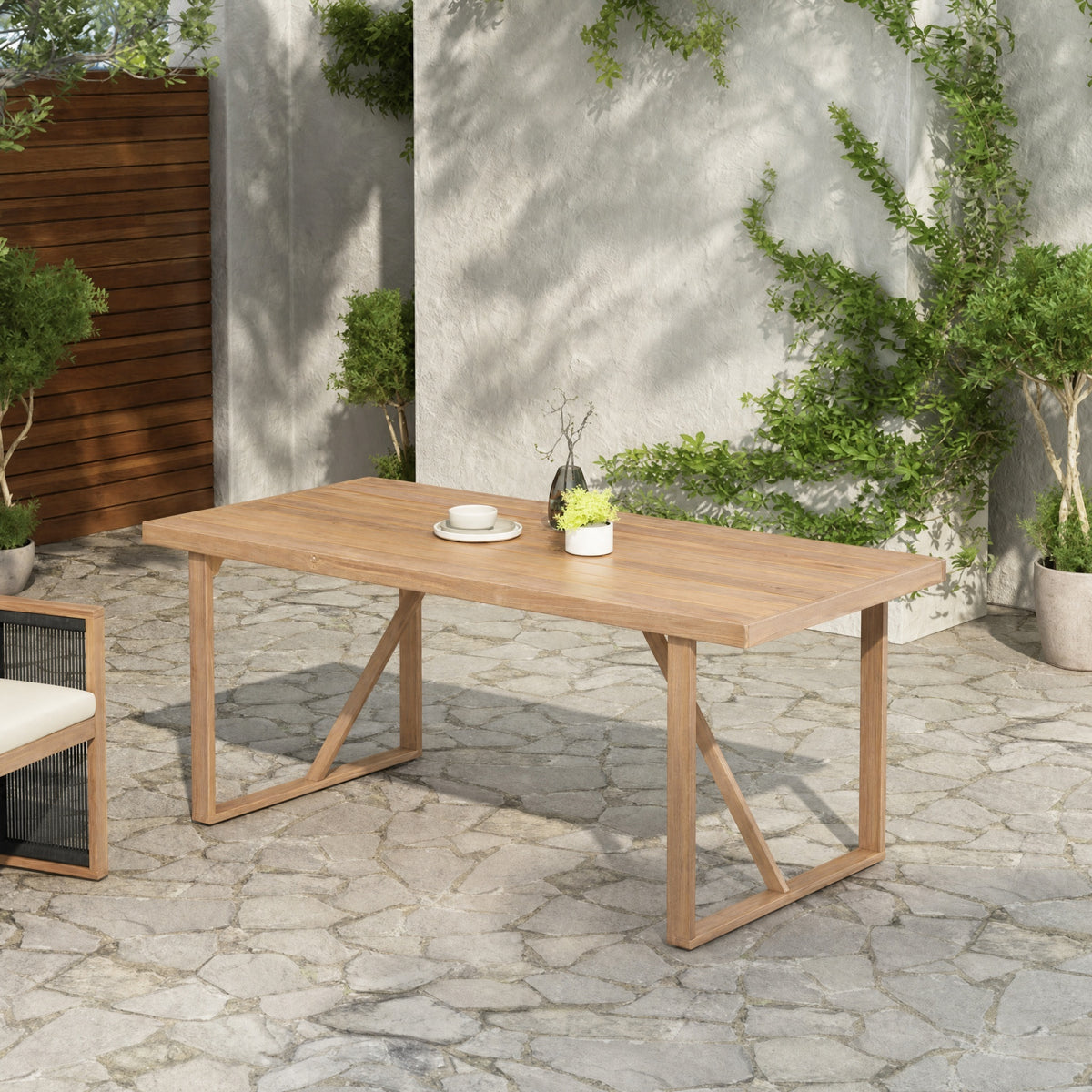 67' Acacia Wood Outdoor Dining Table , Ideal for Patio & Garden Gatherings,Light White