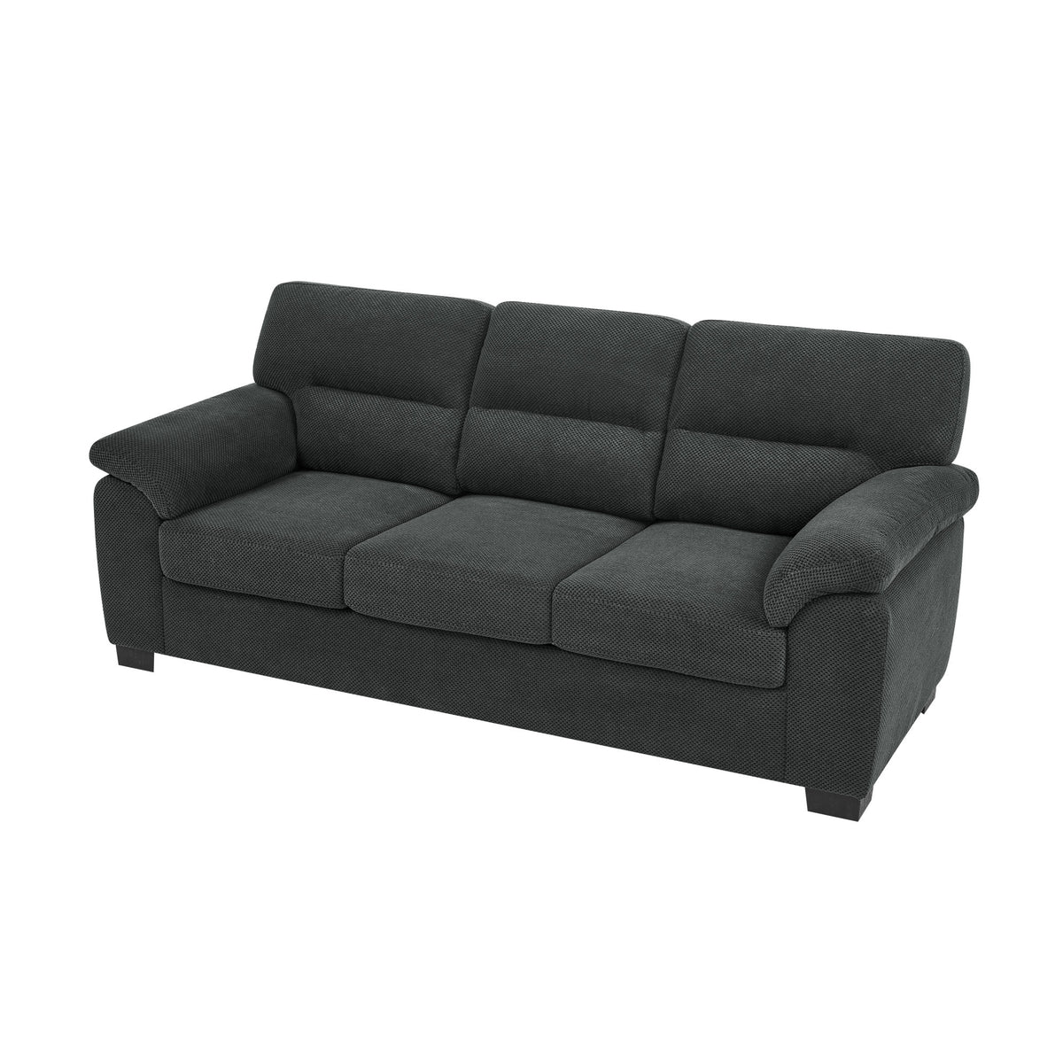 3-Seater Sofa, Dark Gray Upholstered Couch, Modern Living Room Furniture, Textured Fabric Sofa, Minimalist Settee, Comfortable Armchair, Sturdy Frame Sofa