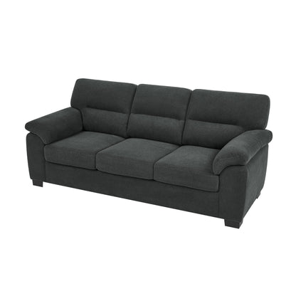 3-Seater Sofa, Dark Gray Upholstered Couch, Modern Living Room Furniture, Textured Fabric Sofa, Minimalist Settee, Comfortable Armchair, Sturdy Frame Sofa