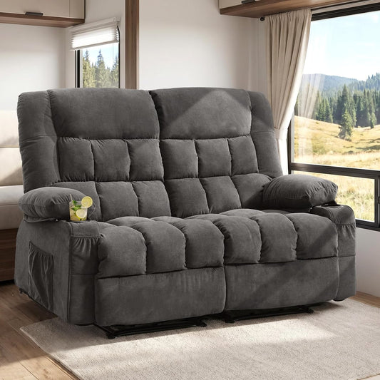 Recliner Loveseat with Cup Holders for Living Room, 2 Seat Manual Loveseat Recliner with Side Pocket