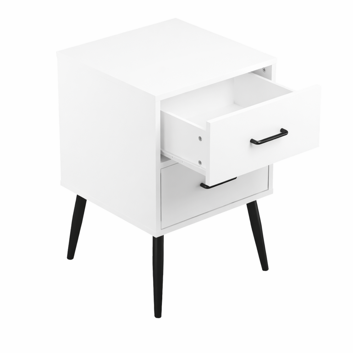 2-Drawer Nightstand with Metal Legs and Metal Handles, Modern White Bedside Table, Small End Table, Living Room or Apartment