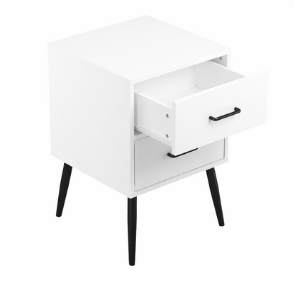 2-Drawer Nightstand with Metal Legs and Metal Handles, Modern White Bedside Table, Small End Table, Living Room or Apartment