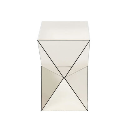 Champagne Mirrored Geometric Side Table, Modern Luxe Accent End Table, Reflective Mirror Decorative Nightstand for Living Room, Bedroom, Sofa Side