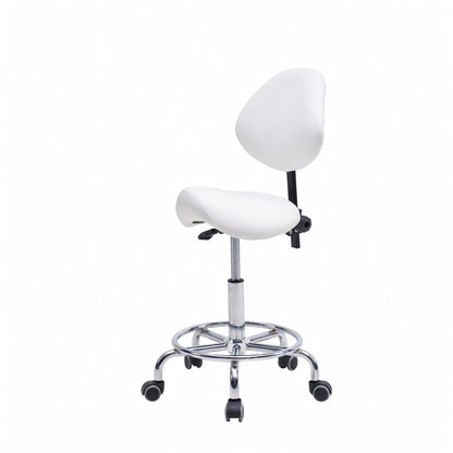 Saddle Stool Chair with Backrest Swivel Hydraulic Ergonomic Tilt Seat Chair with Wheels Footrest for Medical Hospital Clinic Dental-WHITE