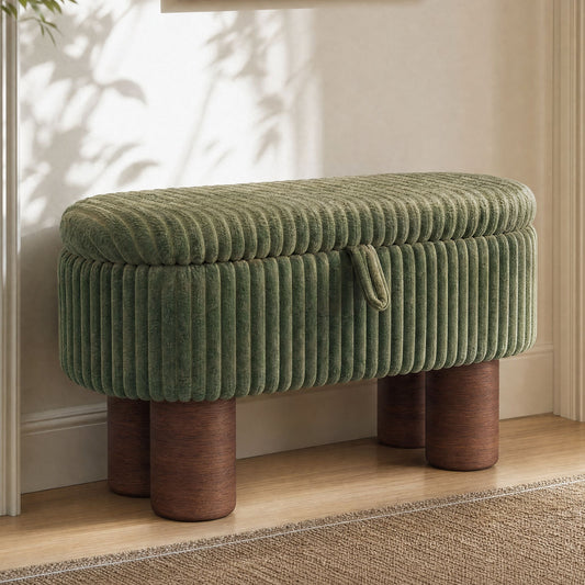 Modern Storage Ottoman Corduroy Upholstered Bench Bedroom Storage Seat Entryway Shoe Bench for Living Room, Bedroom and Entryway (Old SKU:N719P305624F), Green