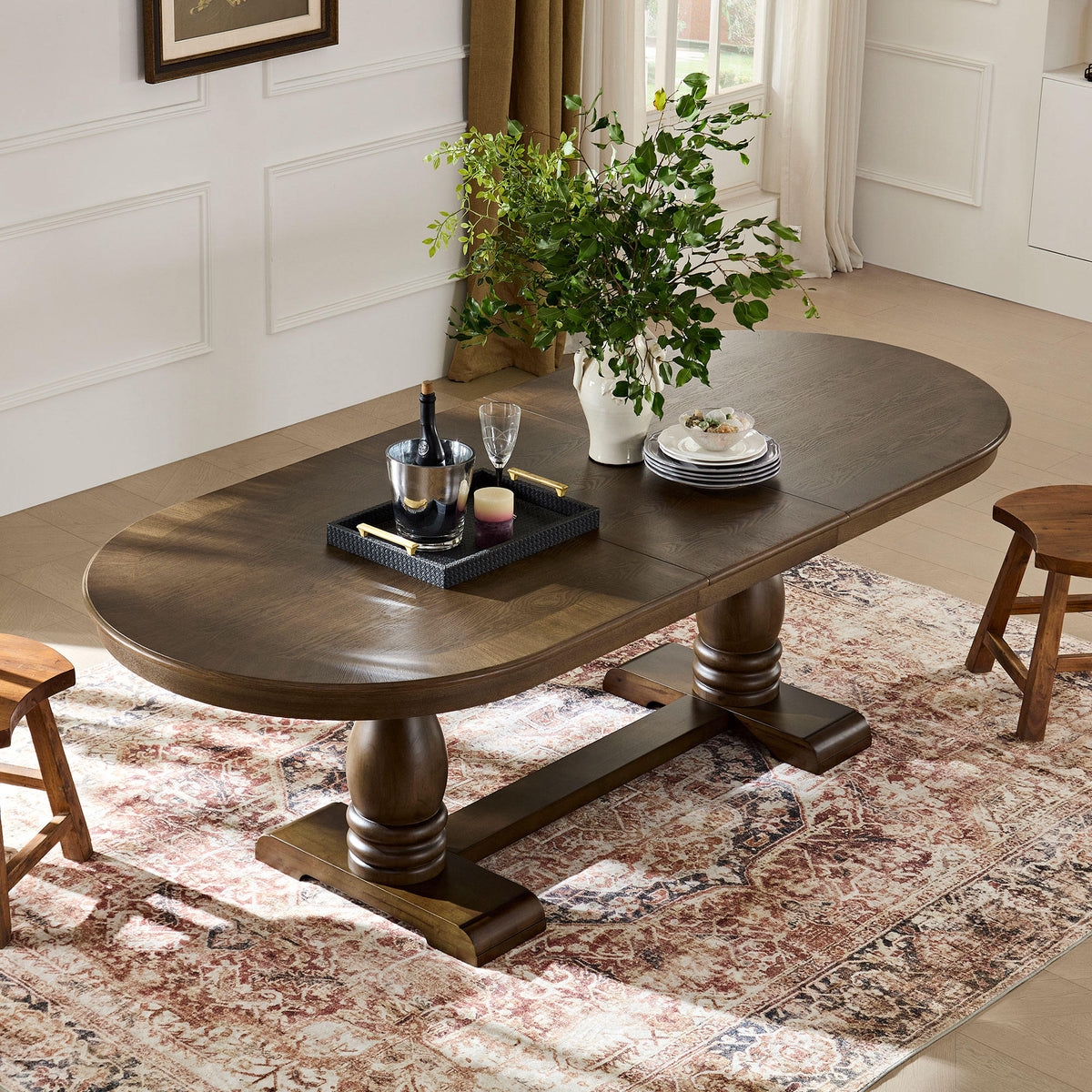 94.09 Inch Extendable Wooden Dining Table for 6 Persons,Long Expandable Curved Dining Table,Mid Century Modern Large Kitchen Table for Living Room,Restaurant(Same Sku;W2582P205311)