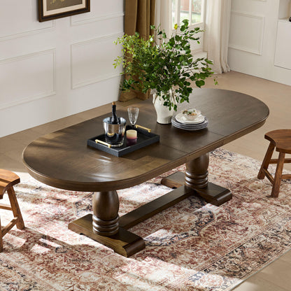 94.09 Inch Extendable Wooden Dining Table for 6 Persons,Long Expandable Curved Dining Table,Mid Century Modern Large Kitchen Table for Living Room,Restaurant(Same Sku;W2582P205311)