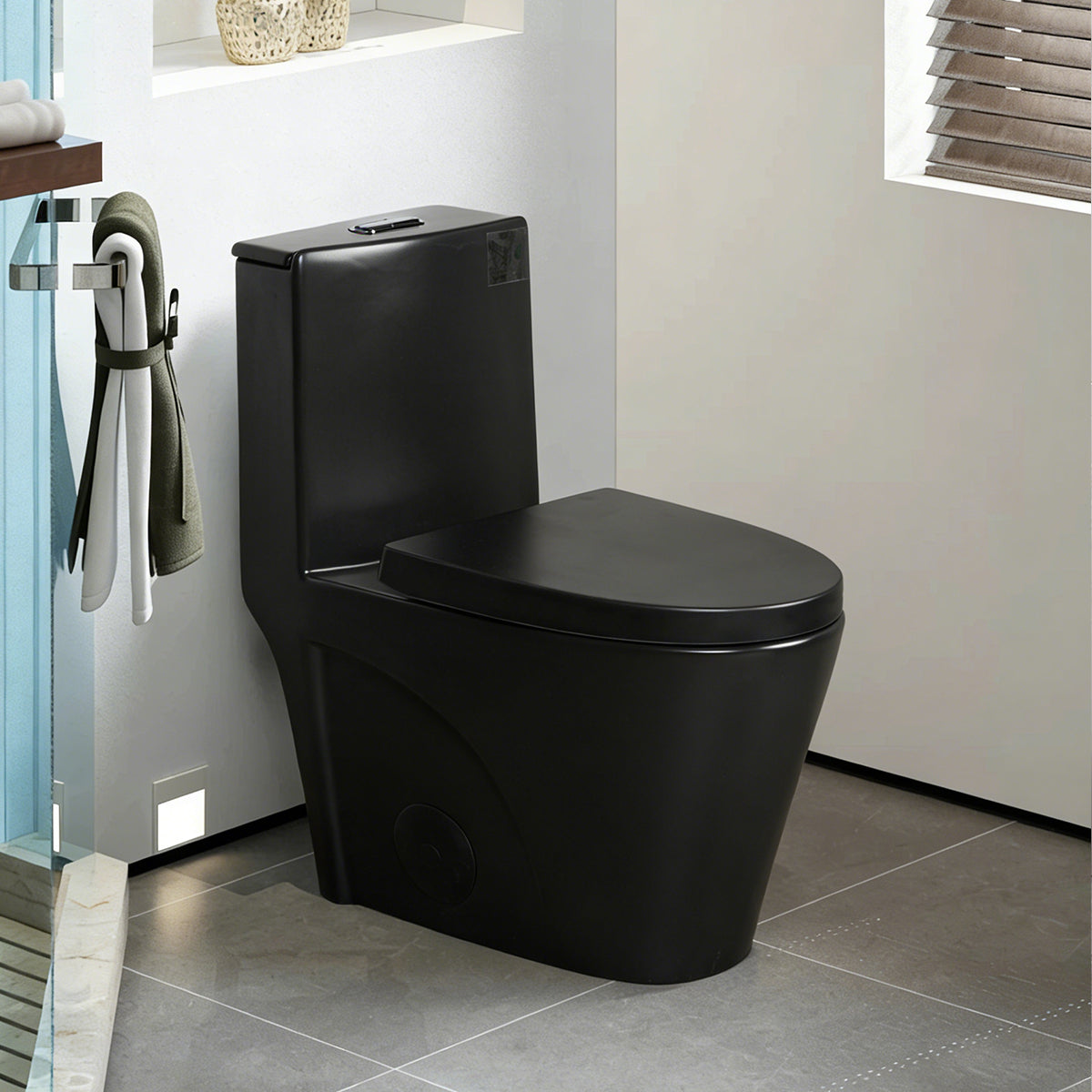 One-Piece Toilet, 1.1/1.60 GPF Water-Efficient Dual-Flush Elongated Comfort Height Floor Mounted, Standard-Size Toilet with Soft Closing Seat Included