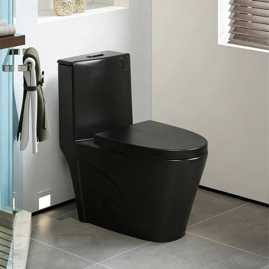 One-Piece Toilet, 1.1/1.60 GPF Water-Efficient Dual-Flush Elongated Comfort Height Floor Mounted, Standard-Size Toilet with Soft Closing Seat Included