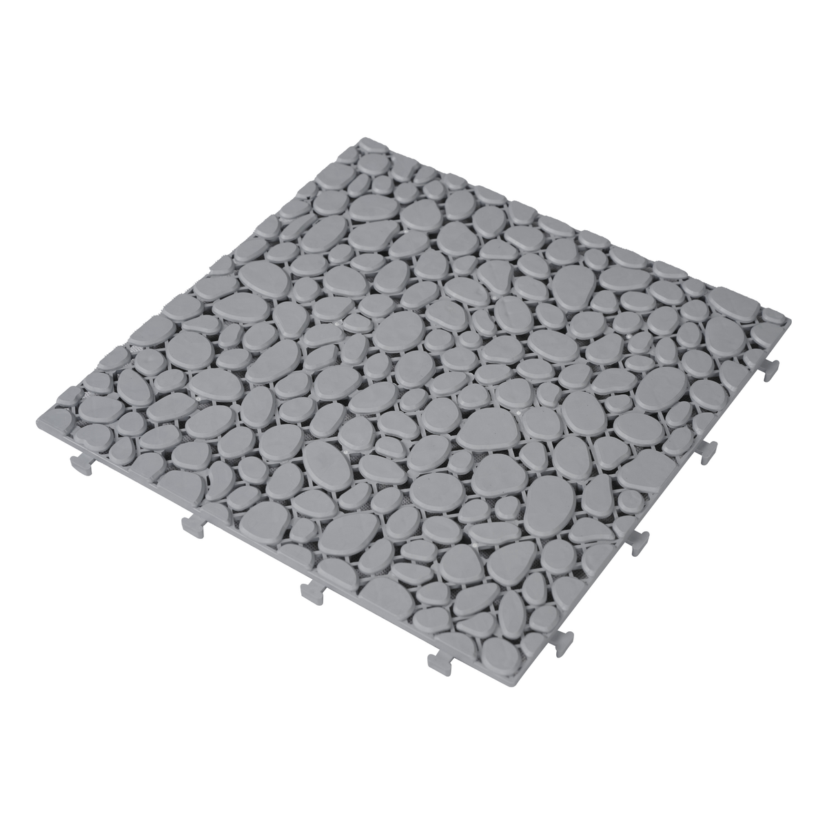 12 x 12 Inch Gray Interlocking Deck Tiles Plastic Waterproof Outdoor All Weather Anti-slip Bathroom Shower Balcony Porch Strong Weight Capacity Upto 440 LBS, Pebble Stone Pattern Pack of 12