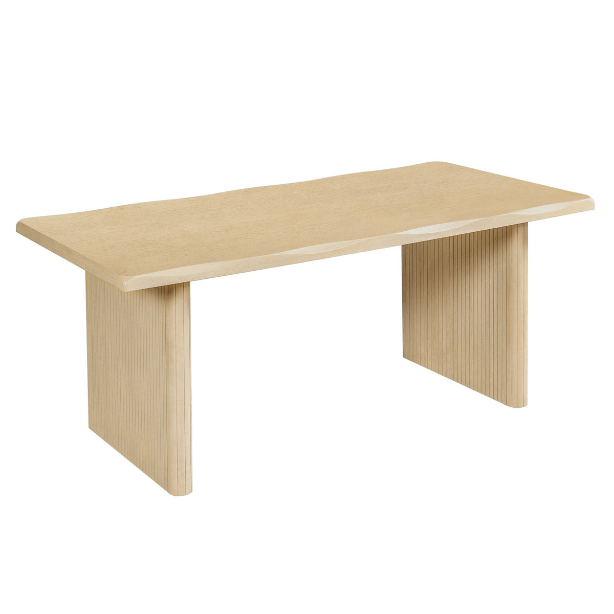 Natural Oak Veneer Dining Table with Ribbed Rubber Wood Legs, 68.75' L Scalloped-Edge Indoor Table in Warm Natural Finish, MDF Top with Oak Veneer