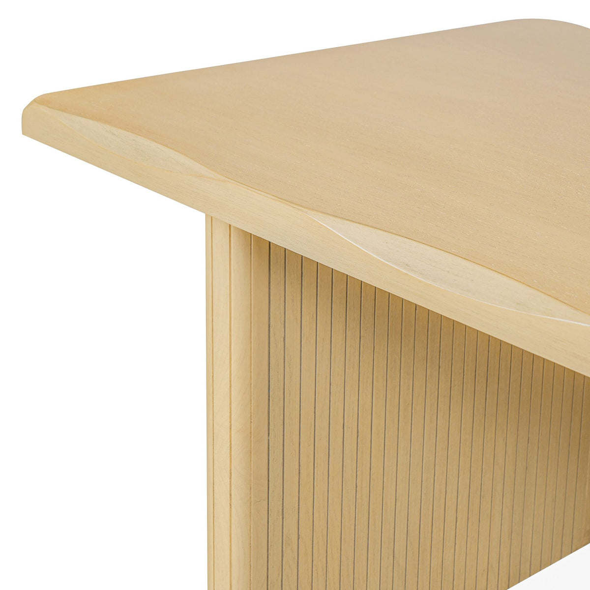 Natural Oak Veneer Dining Table with Ribbed Rubber Wood Legs, 68.75' L Scalloped-Edge Indoor Table in Warm Natural Finish, MDF Top with Oak Veneer