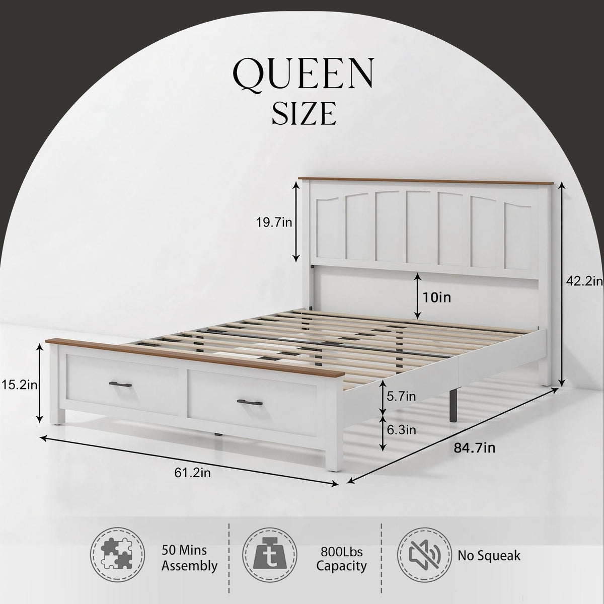 Queen Size Farmhouse Metal Bed Frame, Platform Bed , Mattress Foundation with Wood Support Slats, No Box Spring Needed, Noise Free.
