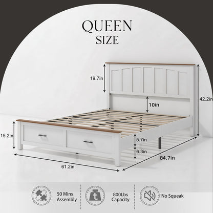 Queen Size Farmhouse Metal Bed Frame, Platform Bed , Mattress Foundation with Wood Support Slats, No Box Spring Needed, Noise Free.