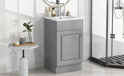 [Video] 18" Bathroom Vanity with Sink, Vanity Cabinet with Door Shelf and Adjustable Shelf, Grey