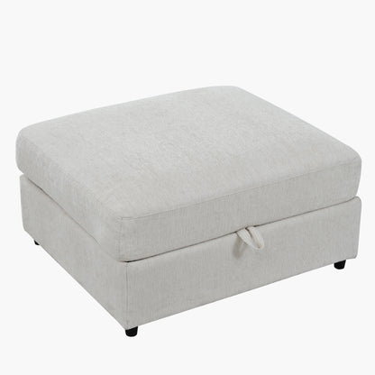 U-Style 102.4" U Shaped Sectional Sofa, Chenille Modular Couch with Curved Ottoman & Storage Ottoman, 3 Seater Sofa with Drop Down Console and 2 Cup Holders, Solid Pine Wood Frame for Living Room