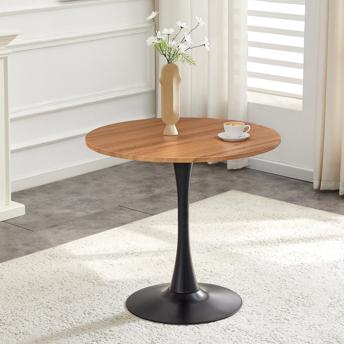 Round Dining Table, 31.5" Circle Tulip Table with Thickened Tabletop & Metal Pedestal, Mid Century Modern Bistro Table for Kitchen, Small Places, Living Room, Cafe (Faux Wood)W2920P405350