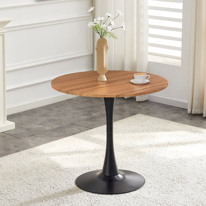 Round Dining Table, 31.5" Circle Tulip Table with Thickened Tabletop & Metal Pedestal, Mid Century Modern Bistro Table for Kitchen, Small Places, Living Room, Cafe (Faux Wood)W2920P405350