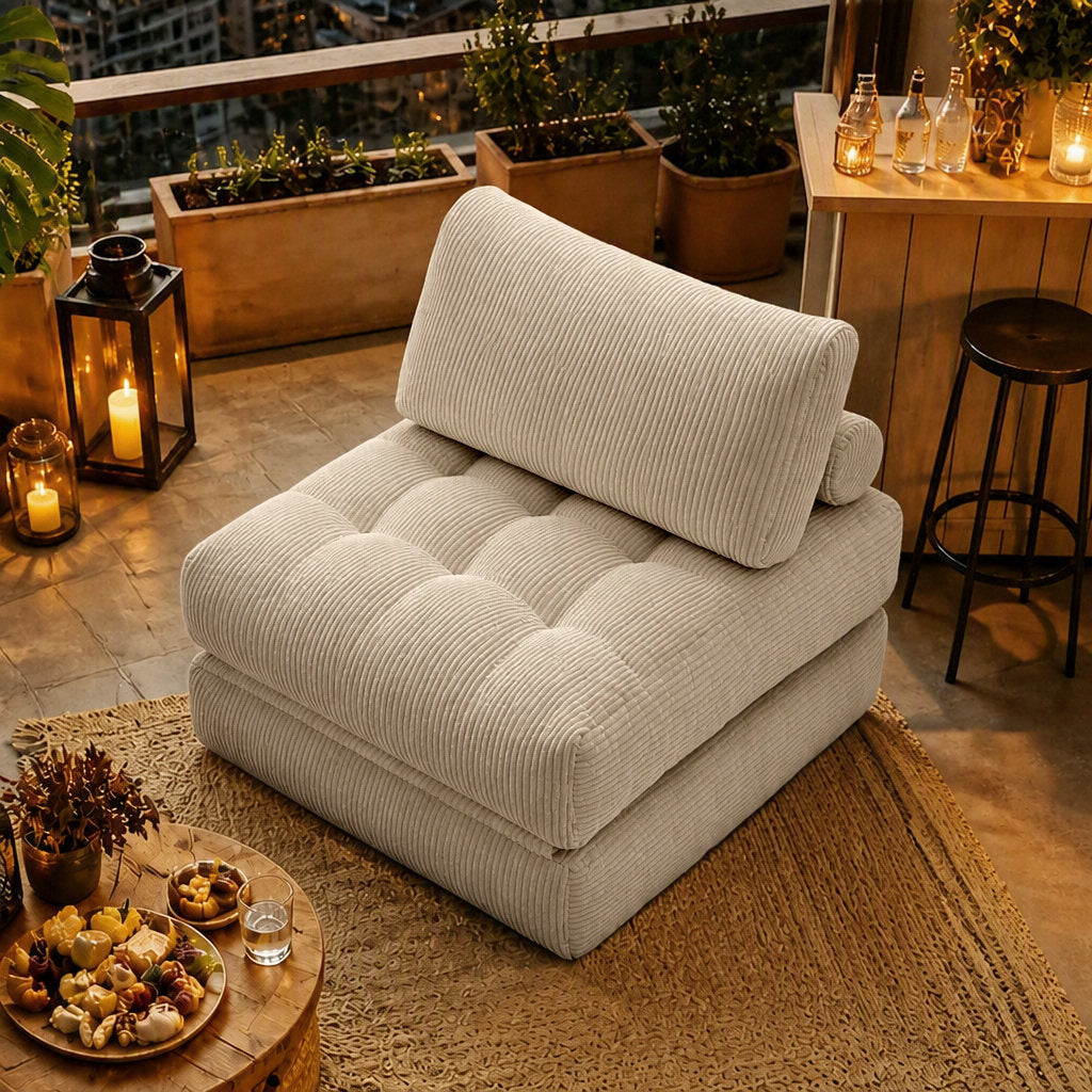 62.9"Corduroy Fabric Beanbag Couch for Living Room, Bedroom & Dorm, Cozy Fluffy Cloud Mini Couch-Corduroy-Camel