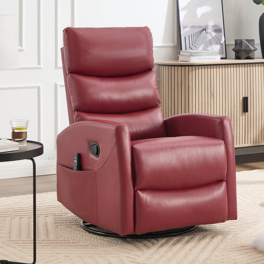 Heat Massage Manual Recliner Chair with Rocker and Swivel in Fabric, Red