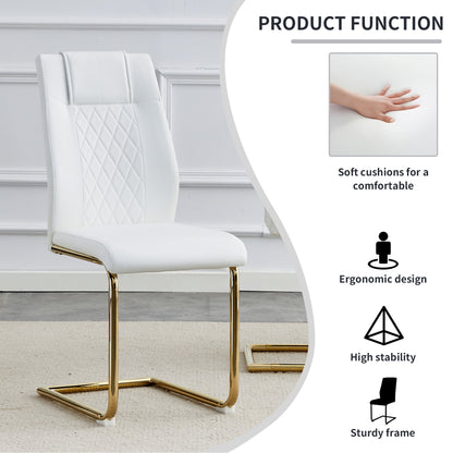 Modern dining chairs, dining room chairs, and golden leg cushioned chairs made of artificial leather, suitable for kitchens, living rooms, bedrooms, and offices. Set of 6 pieces (white+PU )W1151110421