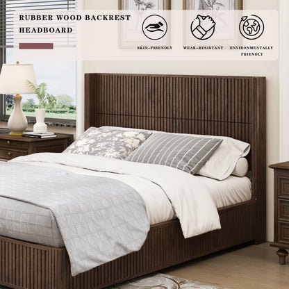 Solid Wood Platform Bed Frame with Headboard, No Box Spring Needed, Floor-standing bed, Easy Assembly, Queen Size, Walnut